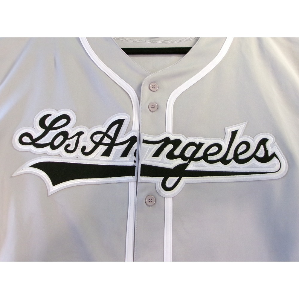 Lime Tree Mens XL Baseball Jersey Grey Los Angeles Script Button Up Athletic - Picture 5 of 6